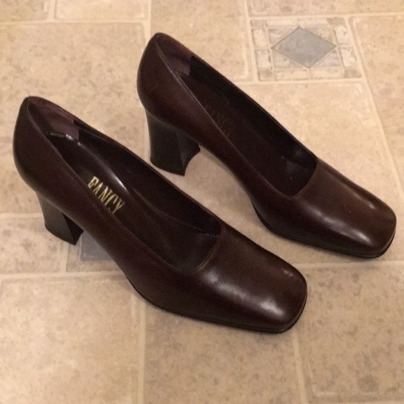 Brown leather square toe pump size 37.5 7.5 - Picture 5 of 6